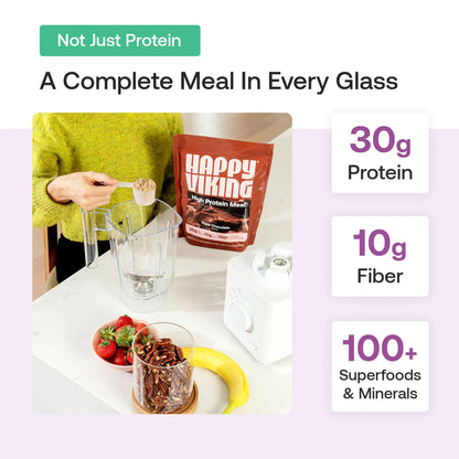 Happy Viking Plant-Based Protein Powder +100 Superfoods Chocolate Meal Replacement Shake, Created by Venus Williams, 30g Plant Protein, 10g Fiber, Vegan, Gluten-Free, Non-GMO,15 Meals Happy Viking