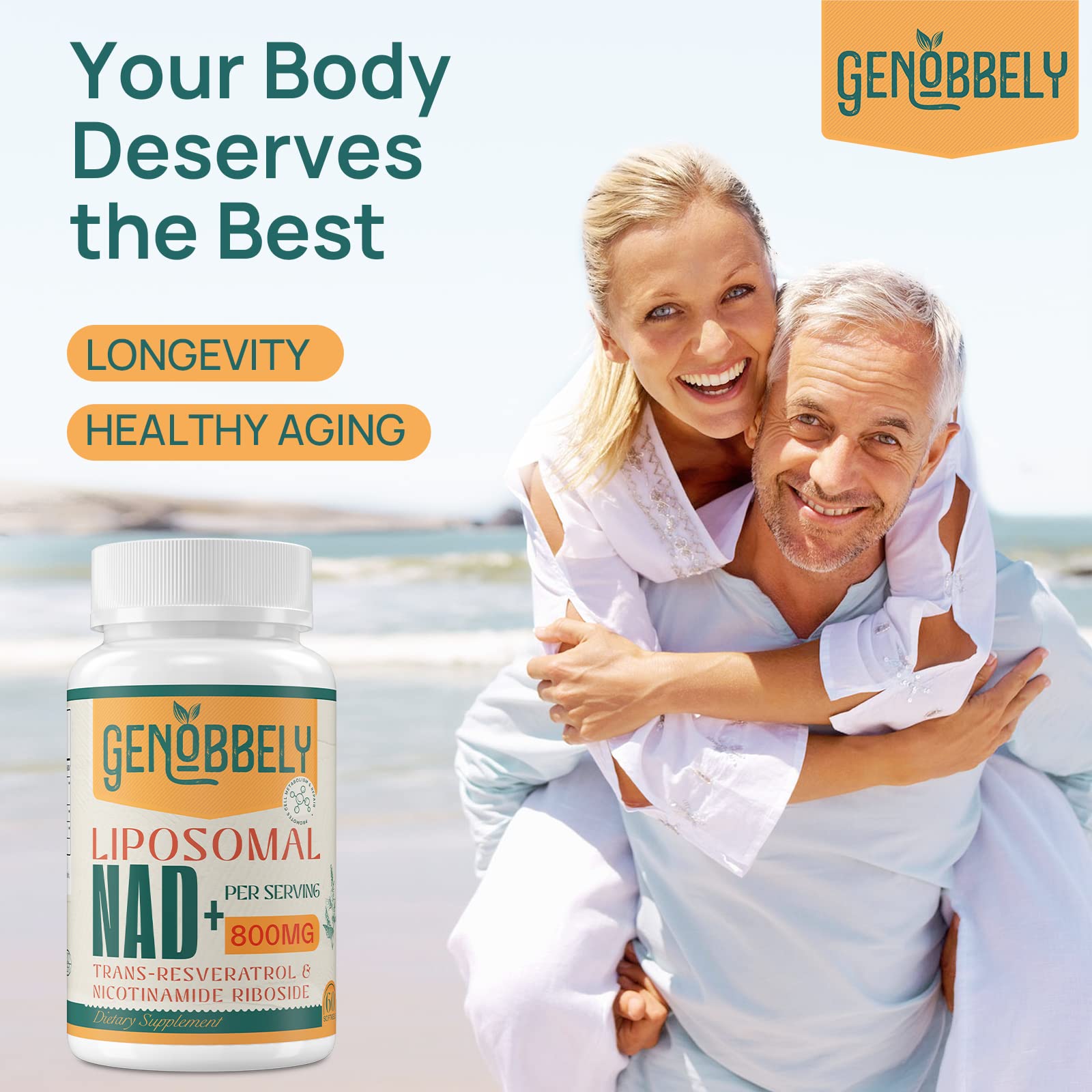 GENOBBELY 800 mg Liposomal NAD+ Supplement with Nicotinamide Riboside 200 mg, Trans-Resveratrol 100 mg - True NAD Supplement for DNA Repair, Healthy Aging, Brain Function - 60-Day Supply GENOBBELY buy australia supplements