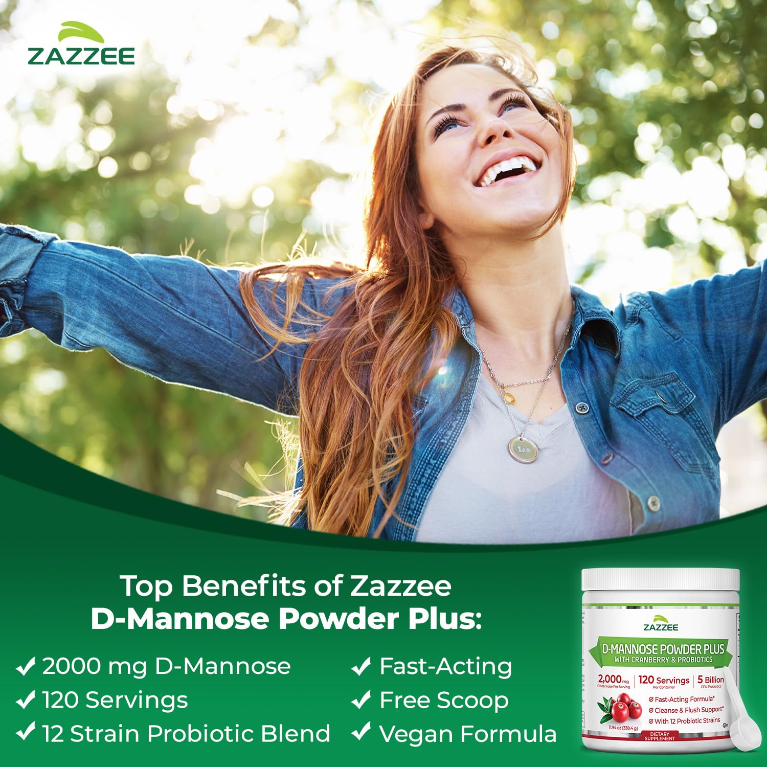 Zazzee D-Mannose Powder Plus, 2000 mg, 67 Servings, Free Scoop, Made in USA | Plus 5 Billion CFU Probiotics and Pure Cranberry Juice Extract, Kosher, 6.67 oz, Urinary Tract & Bladder Support, Non-GMO Gsupps Australia