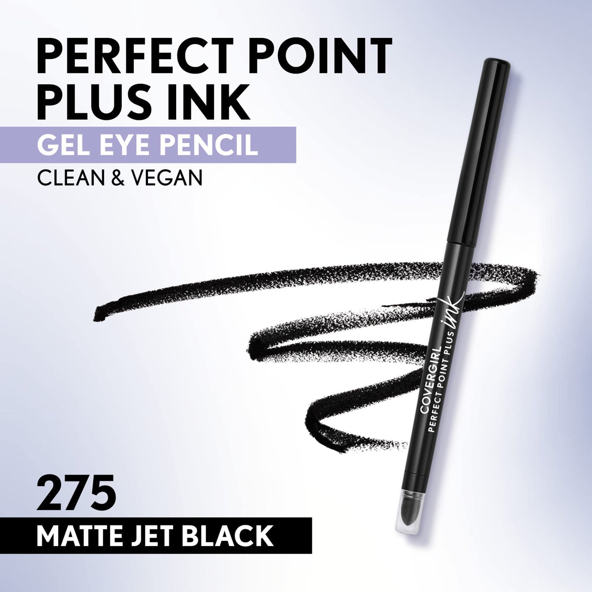 COVERGIRL Perfect Point Plus Ink Gel Eye Pencil, Pigmented, Long-Wearing, Vegan Formula, Matte Jet Black 275, 0.01oz COVERGIRL
