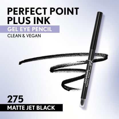 COVERGIRL Perfect Point Plus Ink Gel Eye Pencil, Pigmented, Long-Wearing, Vegan Formula, Matte Jet Black 275, 0.01oz COVERGIRL