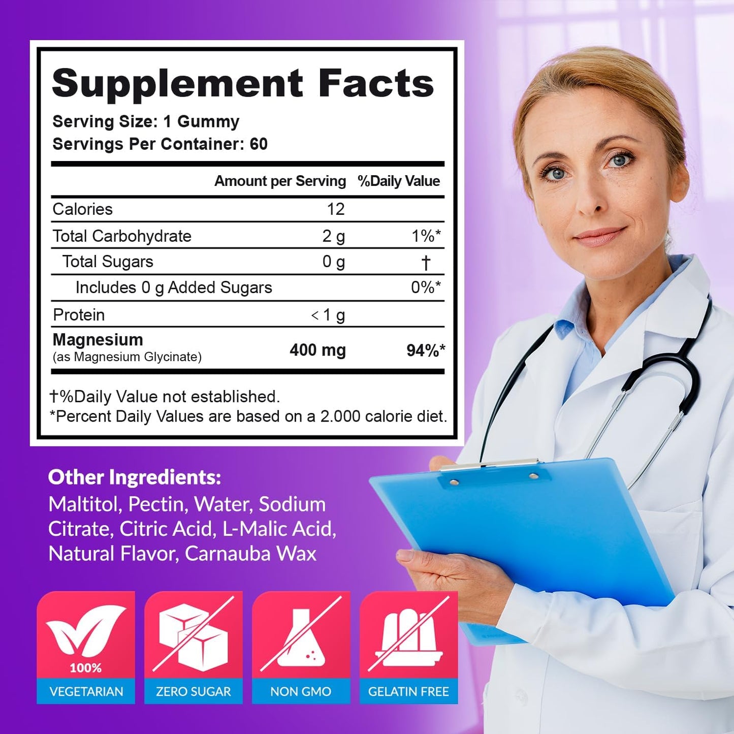 Magnesium Glycinate Gummies 400mg, Muscle Support and Relaxation, Magnesium Supplement for Women, Men and Kids, High Absorption, Sugar Free, BE&LANCY