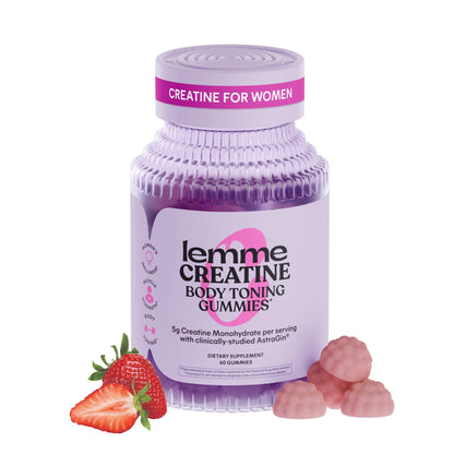 Lemme Creatine Monohydrate Gummies for Women and Men, 5g Dose to Support Lean Muscle, Strength, Recovery, Cognitive Health, w/Ginseng for Absorption, Sour Strawberry, NSF Certified, 60 Gummies