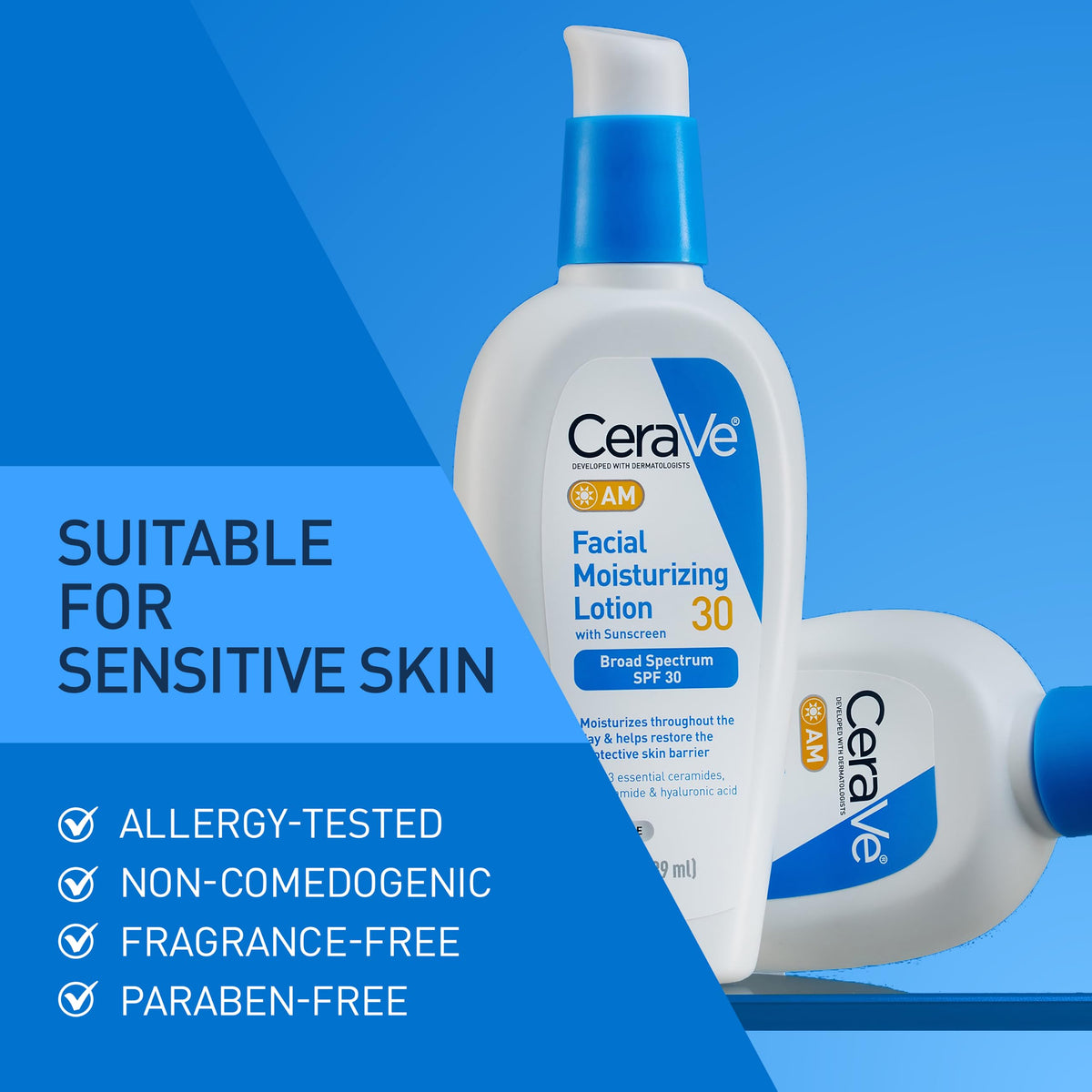 CeraVe AM Oil Face Moisturizer Lotion, Sunscreen for Face, SPF 30, 3oz CeraVe