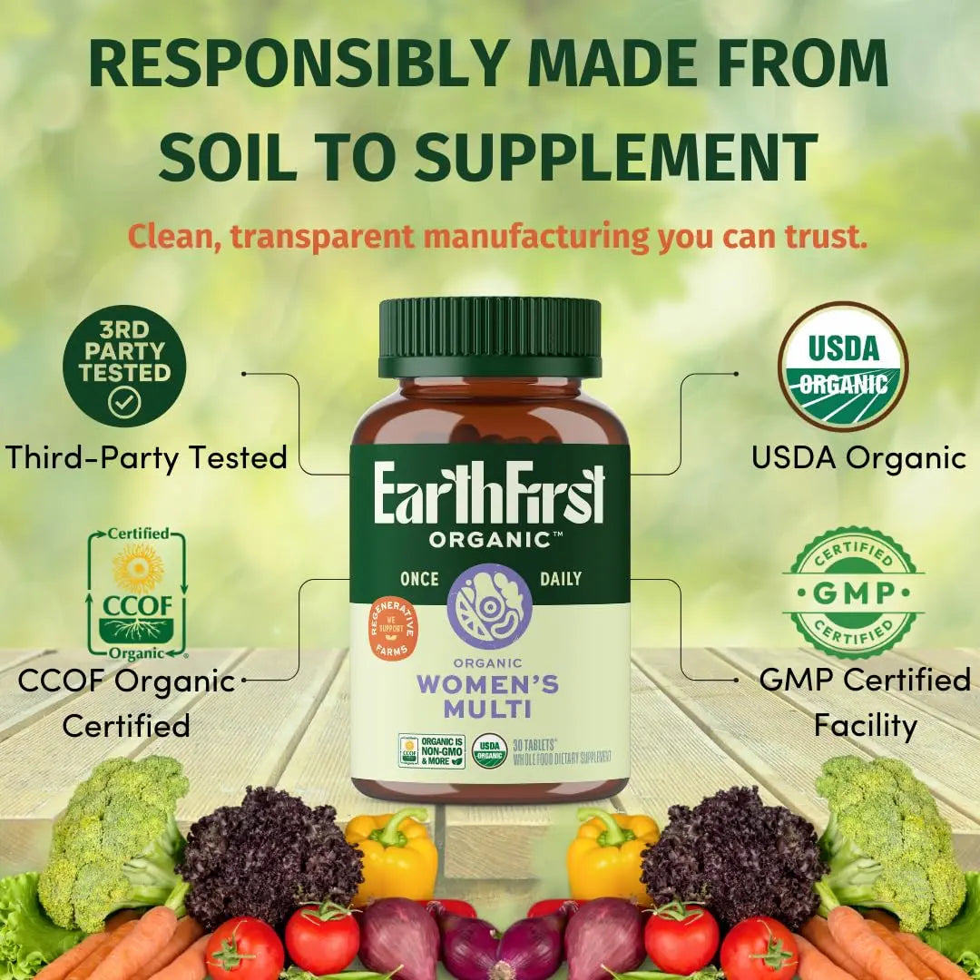 EarthFirst Organic Women’s Multi Once Daily, Women's Multivitamin, Iron, Vitamin B12 & More, 19 Vitamins from Herbs & Superfoods, 30 Count EarthFirst Organic buy australia supplements