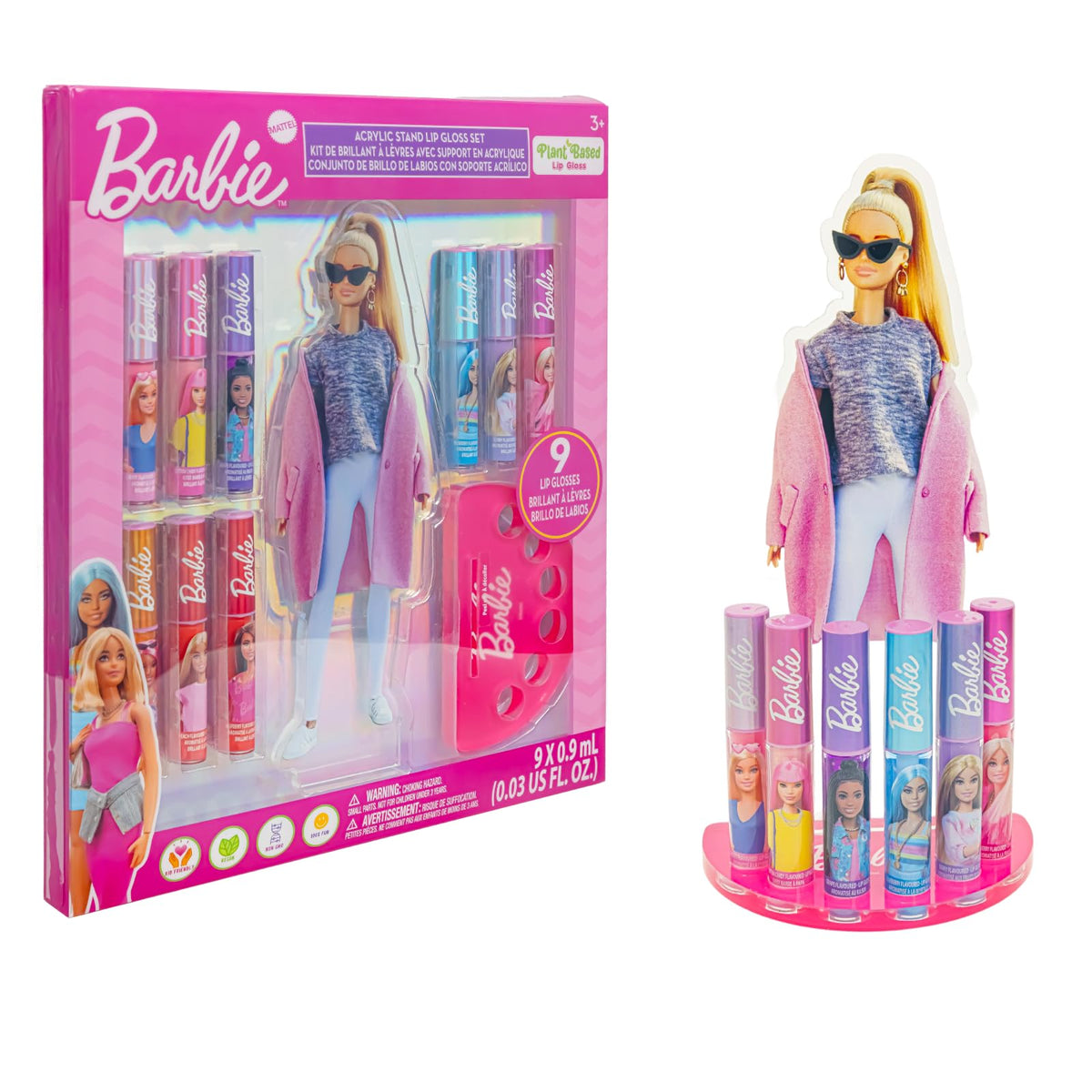 Barbie Lip Gloss Set with Display Stand, Plant-Based, Ages 3+ Townley Girl