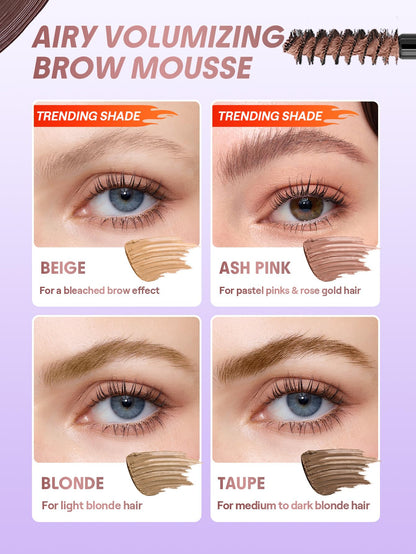 SHEGLAM Airy Tinted Volumizing Brow Mousse Eyebrow Cream Gel Highly Pigmented Shaping Filling Water Removal-Ash Pink SHEGLAM
