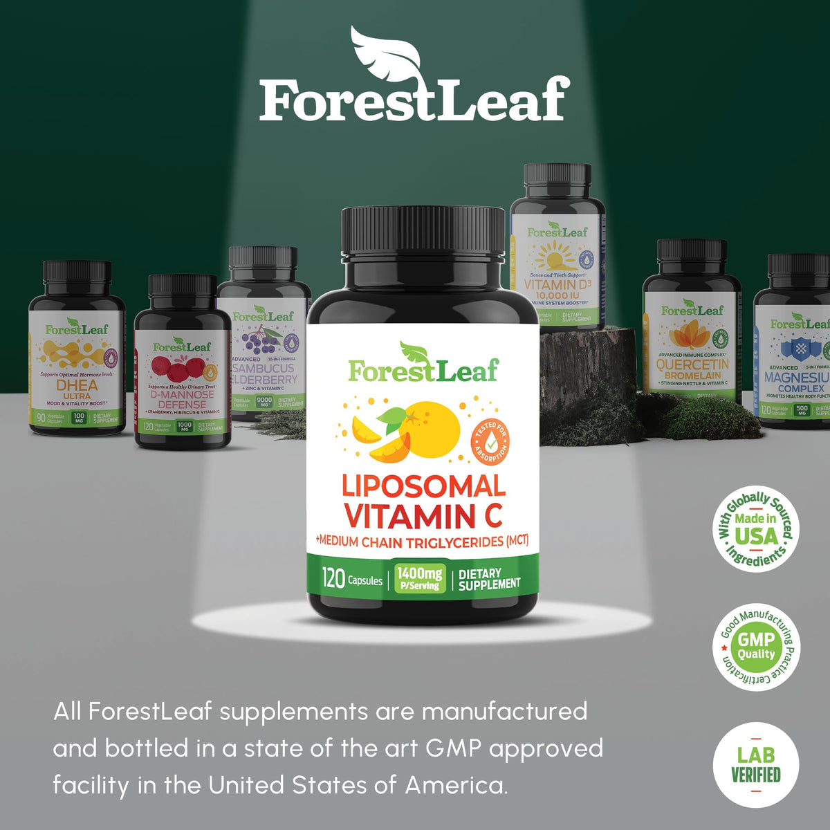 ForestLeaf Liposomal Vitamin C 1400mg Capsules | High Dose Vitamin C Liposomal Supplement w Coconut Oil Fatty Acids | Fast Absorption | Immune Support, ForestLeaf
