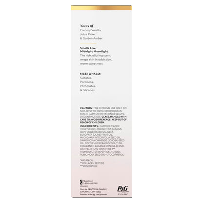 Olay Enrich Boosting Body Oil for Women, with 3-in-1 Oil + Serum Complex with Argan Oil, Rosehip Oil, and Collagen Peptide, Free of Sulfates, Parabens & Phthalates, Vanilla Plum & Amber Scent, 4 fl oz Olay
