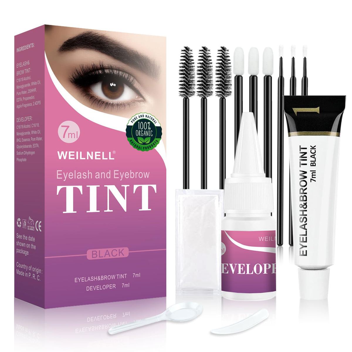 WEILNELL Eyelash & Eyebrow Color Kit, Professional Instant Black Lash & Brow Color Kit, Eye Lash & Eye brow Coloring Set with Natural Bushy Results, Easy to Use & Salon at Home 7ml (Black) WEILNELL