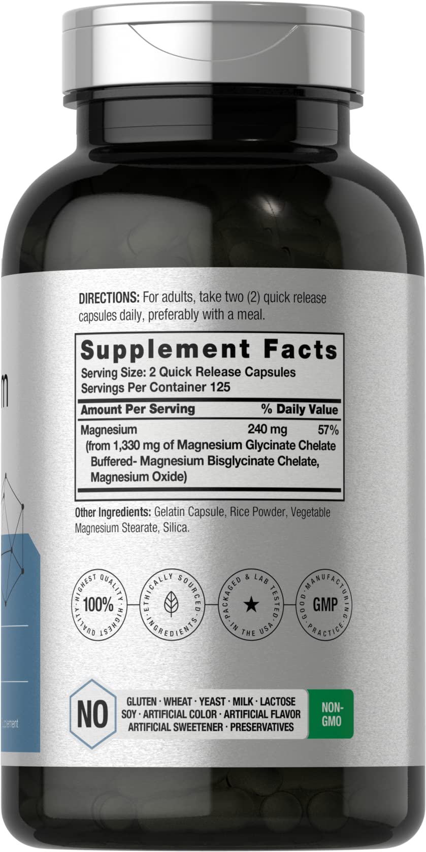 Horbaach Magnesium Glycinate 1330mg | 250 Capsules | Buffered with Chelated Minerals | 240 mg per Serving | Non-GMO, Gluten Free Supplement Horbäach