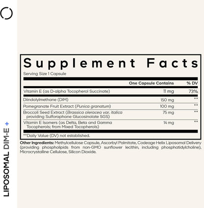 Codeage Liposomal DIM Supplement - 4 Months Supply of DIM Vitamins and SGS, Pomegranate, Broccoli, Vitamin E Isomers Tocopherols Alpha Beta Gamma Delta - Liposomal Formula - Gluten-Free - 120 Capsules
