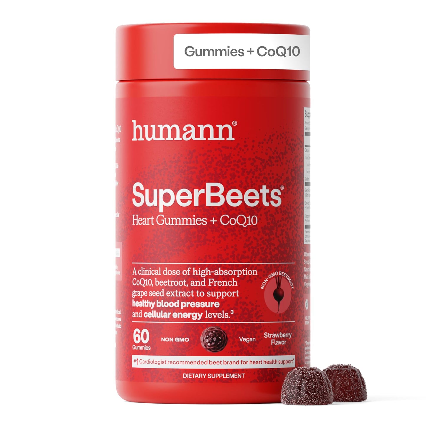 Humann SuperBeets 3-in-1 Heart Gummies - 3x Absorption CoQ10 - Plus Beetroot Extract & Grape Seed Extract for Advanced Heart Health, Cellular Energy & Circulation Support Humann