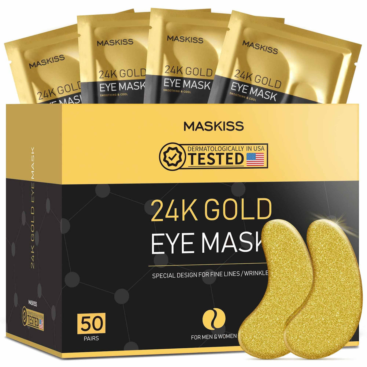 Maskiss 24k Gold Under Eye Patches (50 Pairs), eye mask, Collagen Skin Care Products, Eye Patches for Puffy Eyes, eye masks for dark circles and puffiness Maskiss