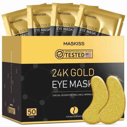 Maskiss 24k Gold Under Eye Patches (50 Pairs), eye mask, Collagen Skin Care Products, Eye Patches for Puffy Eyes, eye masks for dark circles and puffiness Maskiss