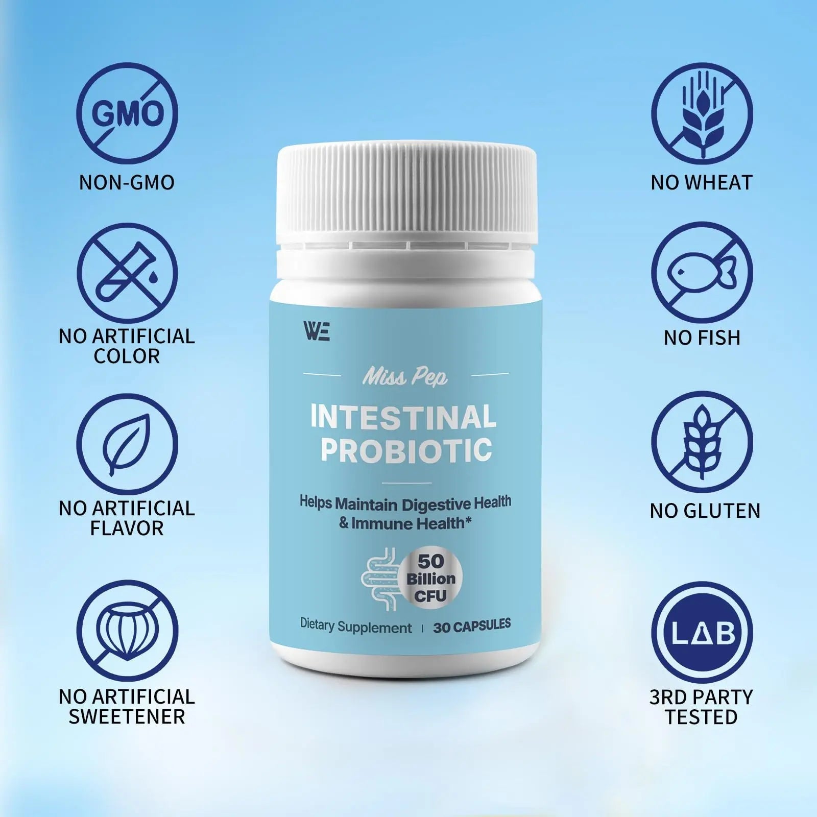 MISS PEP Probiotics 50 Billion CFU - 8 Unique Strains + 3 Prebiotics - Immune, Digestive & Gut Health - Supports Occasional Constipation, Diarrhea, Gas & Bloating - Probiotics for Women & Men - 30ct MISS PEP buy australia supplements
