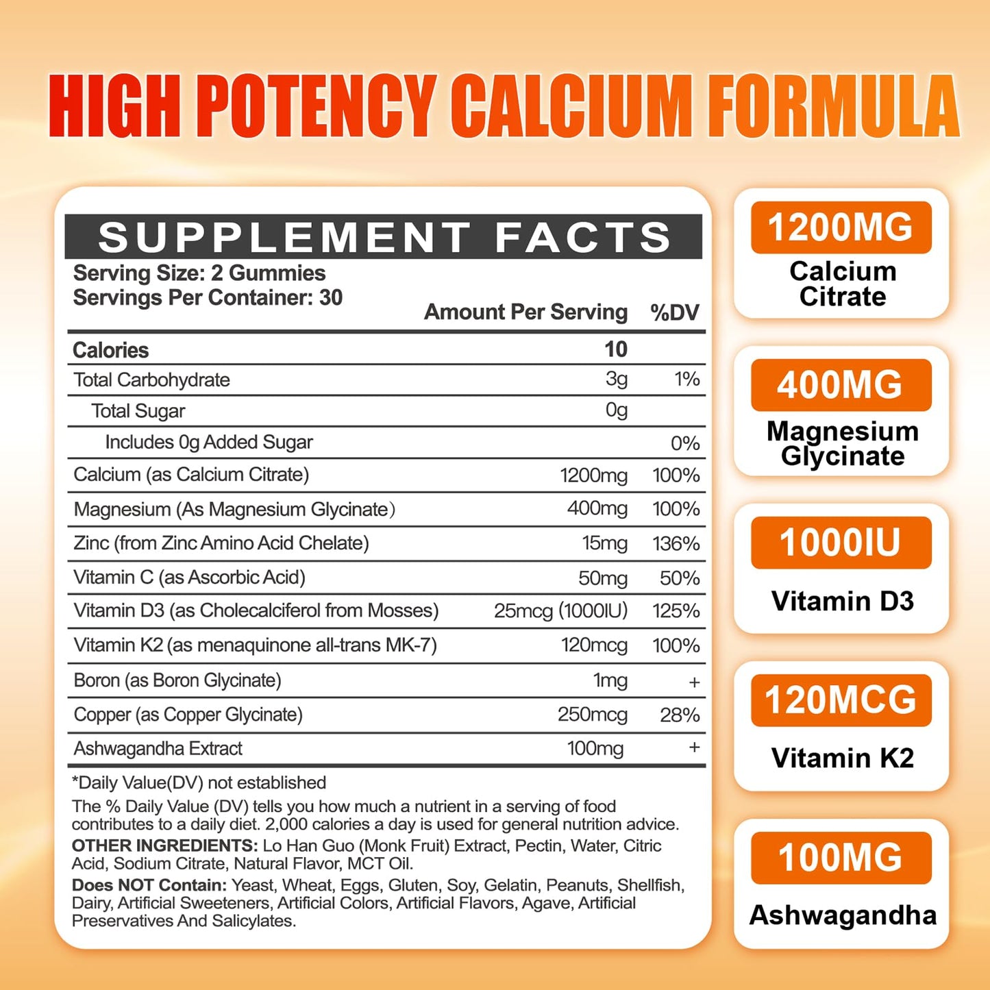 Calcium 1200 mg with Vitamin D3 Gummies for Adults - Calcium Citrate with Vitamin D3 K2, Magnesium, Zinc, Boron, Copper and Ashwagandha Maennyliy