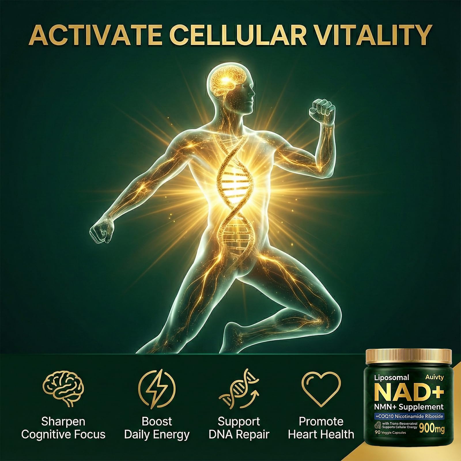 Auivty Liposomal NAD+ NMN Supplement with COQ10, Nicotinamide Riboside, Trans-Resveratrol, 900mg, 90 Veggie Capsules Auivty buy australia supplements