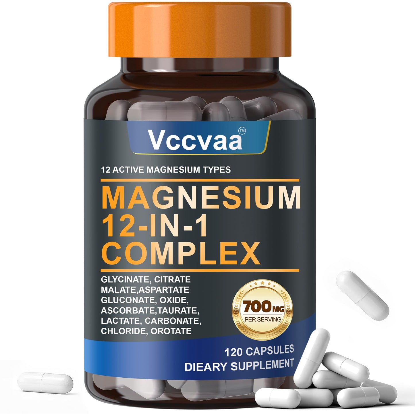 Magnesium Complex 700mg | 12-in-1 High Absorption Supplement | Glycinate, Citrate, Malate, Taurate & More | Sleep Support, Muscle Cramp Relief, Stress, Heart, Bone Vccvaa