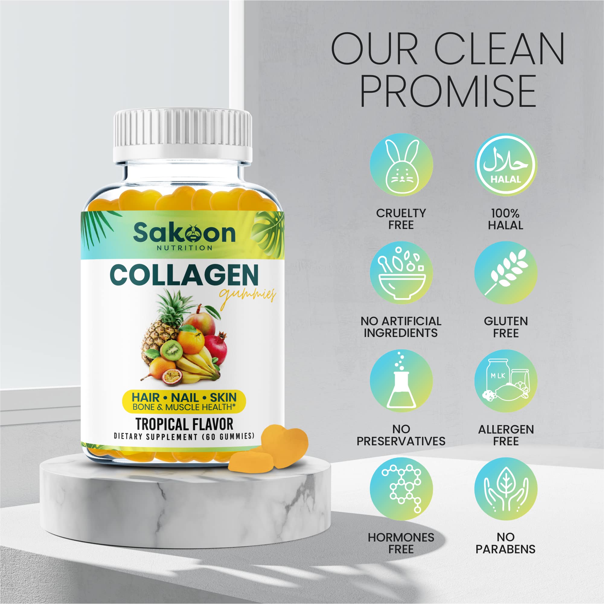 Sakoon nutrition Halal Collagen Gummies for Women and Men - Anti Aging, Hair Growth, Skin Care & Strong Nails Protein Collagen Supplements - Non-GMO, Gluten Free - Made in USA Sakoon nutrition buy australia supplements