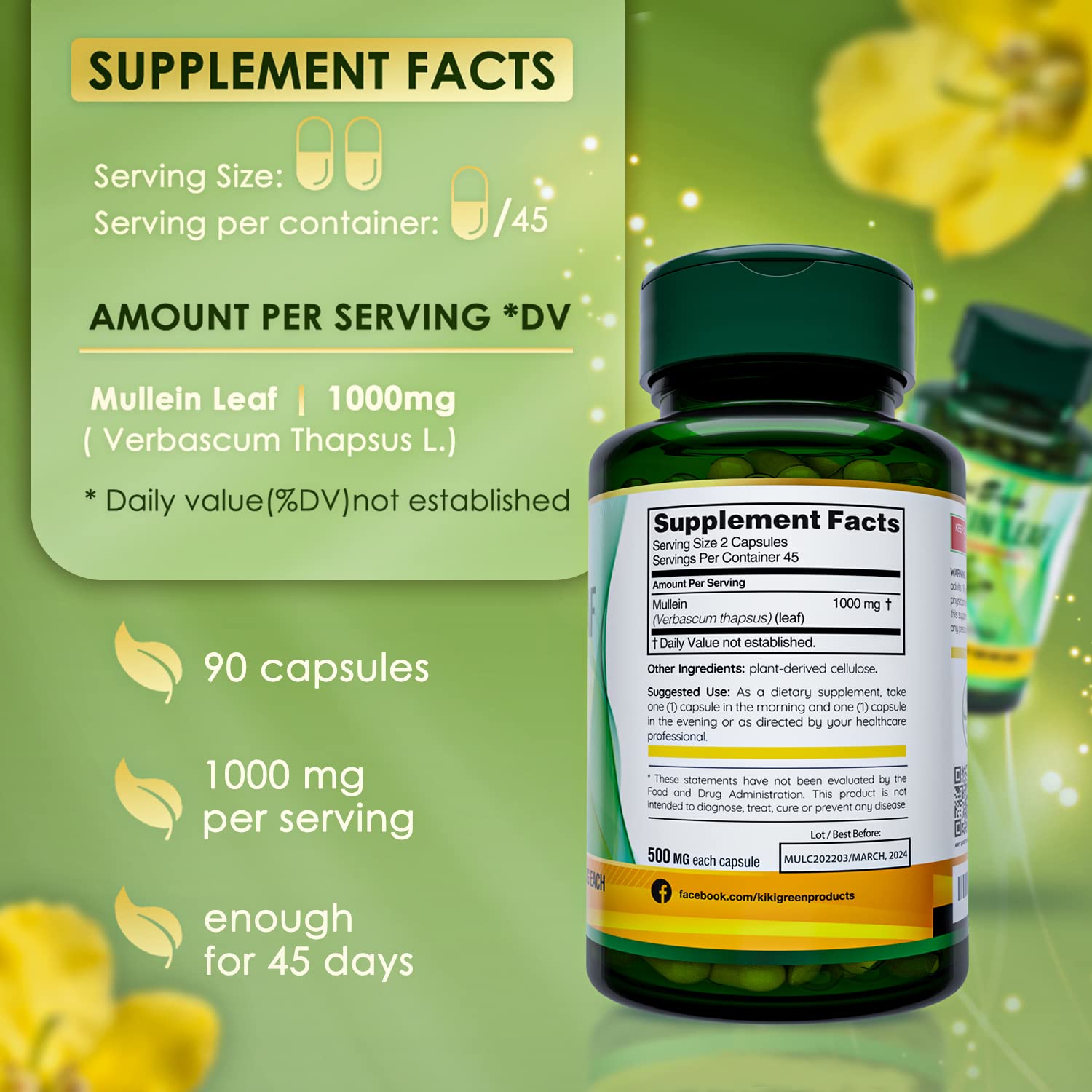 KIKI Green Mullein Leaf Extract Capsules - Herbal Respiratory Supplement - for Lung Cleans KIKI Green buy australia supplements