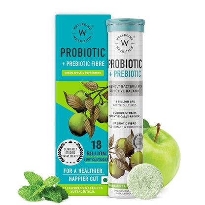 Wellbeing Nutrition Daily Probiotics + Prebiotics | Improve Metabolism, Acidity Relief, Digestion & Gut Health | 18 Billion CFU Organic Probiotics Supplement WELLBEING NUTRITION