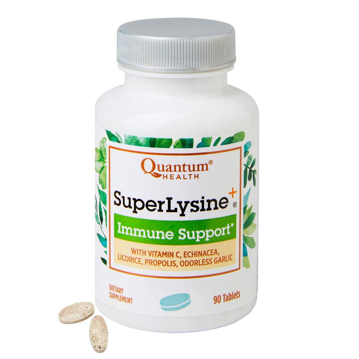 Quantum Health Super Lysine+ / Advanced Formula Lysine+ Immune Support with Vitamin C, Echinacea, Licorice, Propolis, Odorless Garlic (90 Tablets) Quantum