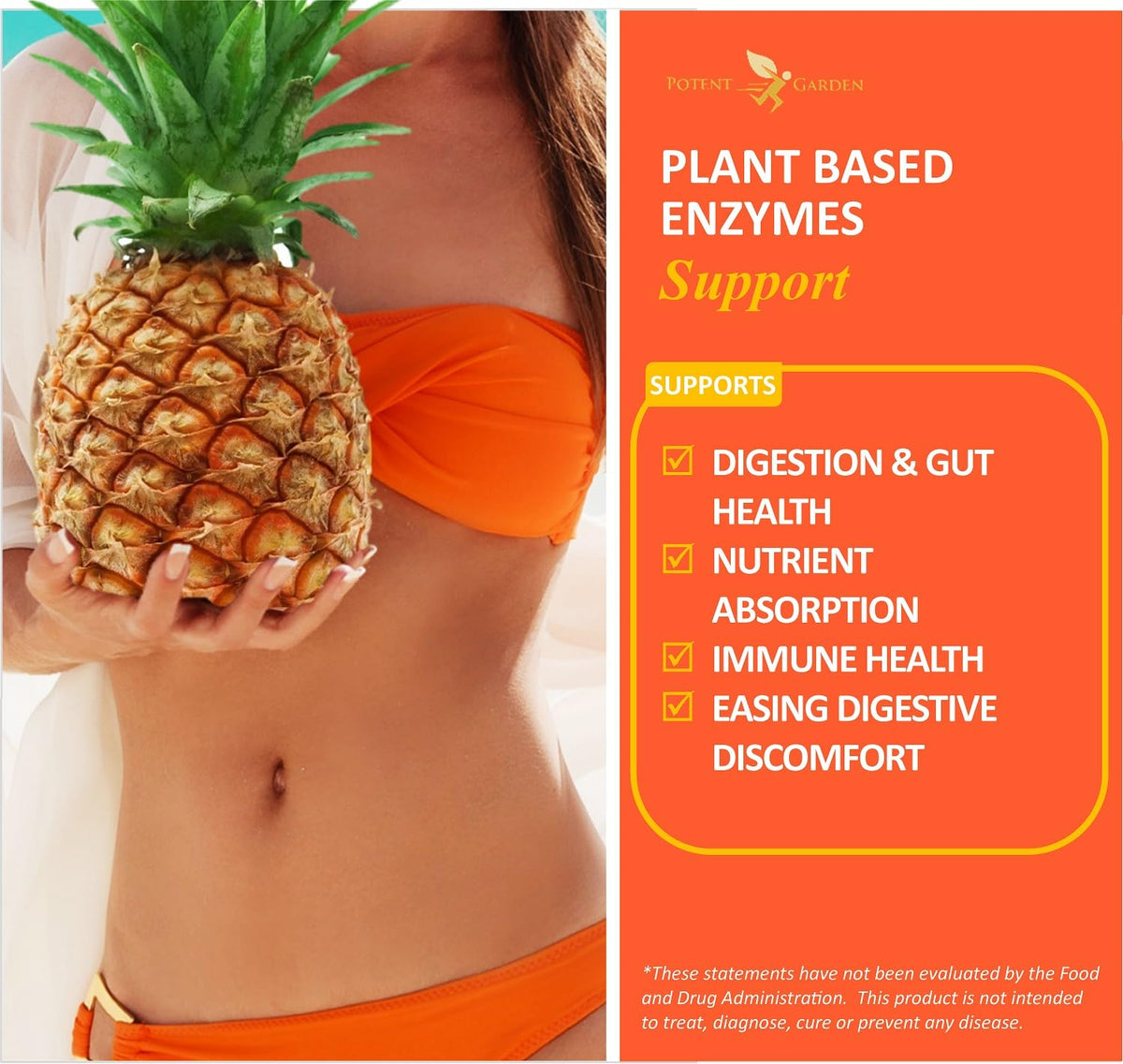 Potent Garden Digestive Enzymes -18 Plant Based Enzymes with amylase lipase bromelain Protease lactase & Other Enzymes - One Pre Meal Pill Supports Healthy Potent Garden