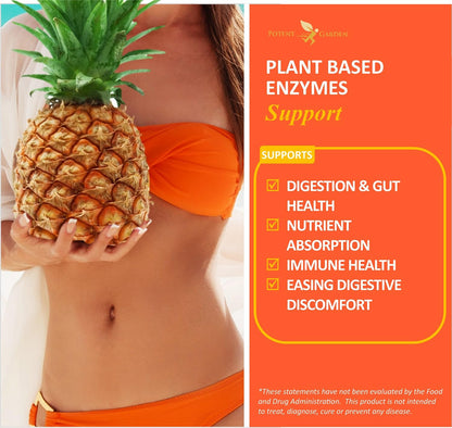 Potent Garden Digestive Enzymes -18 Plant Based Enzymes with amylase lipase bromelain Protease lactase & Other Enzymes - One Pre Meal Pill Supports Healthy Potent Garden