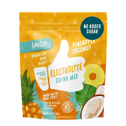 FlavCity Pineapple Coconut Electrolytes Powder Packets - 28 Hydration Packets - No Added Sugar - Hydration Powder with Real Fruit & Unrefined Sea Salt FlavCity