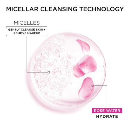 Garnier Micellar Water with Rose Water and Glycerin, Hydrating Facial Cleanser & Makeup Remover, For All Skin Types, Vegan, Cruelty Free, 13.5 Fl Oz (400mL), 1 Count Garnier