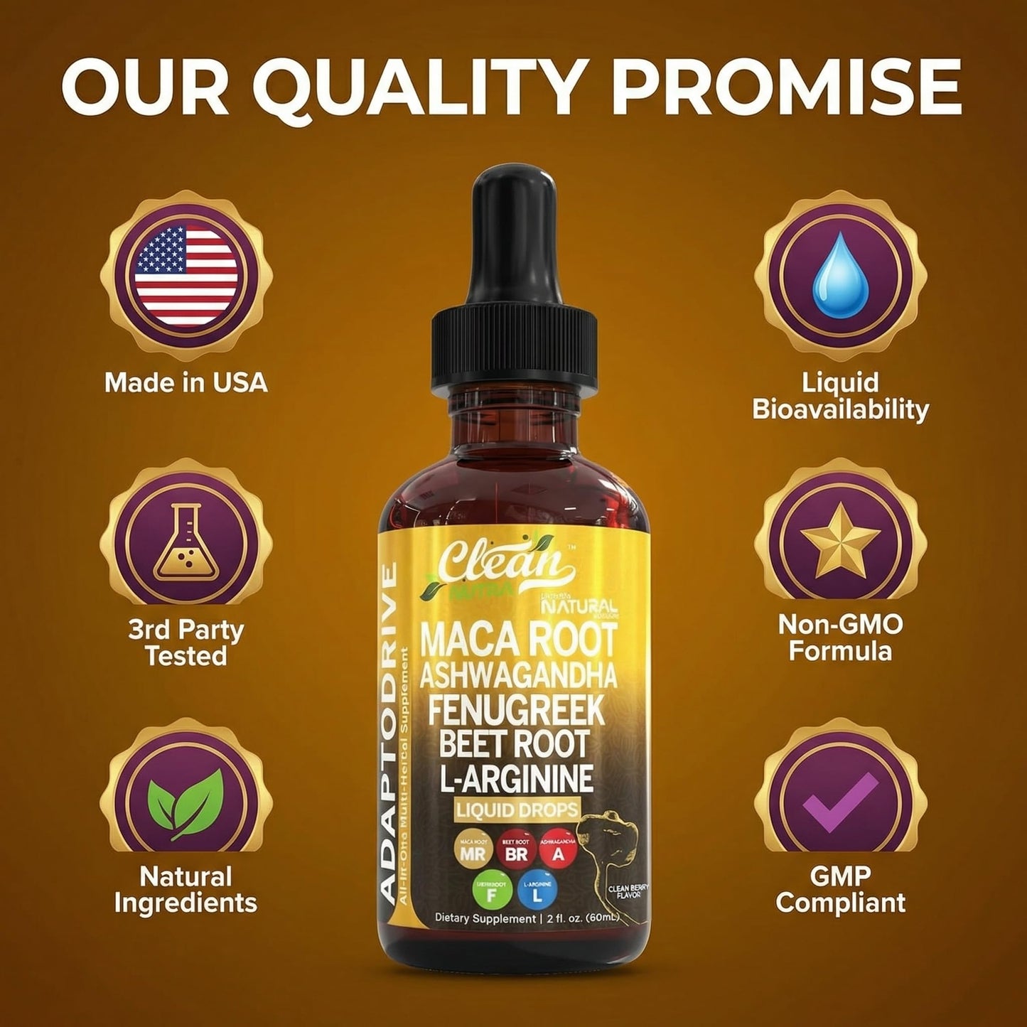 Clean Nutra Organic Maca Root Liquid Drops with Ashwagandha, Fenugreek, Beet Root and L-Arginine Liquid Multivitamin Clean Nutraceuticals