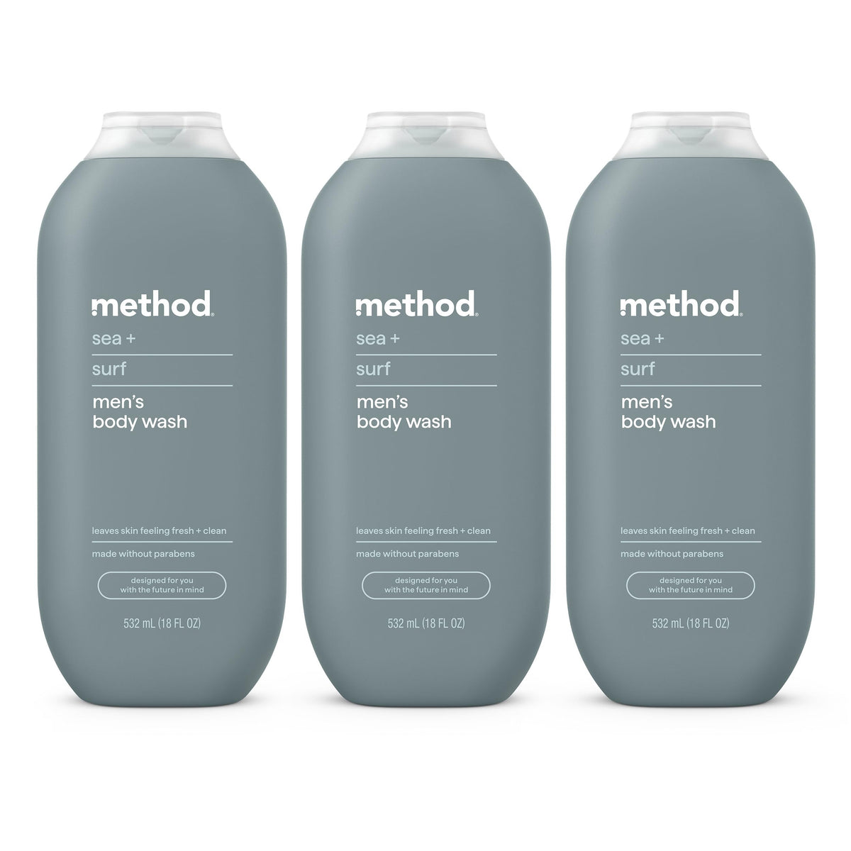 method Men’s Body Wash, Sea + Surf, 18 fl oz, 3 Pack Method