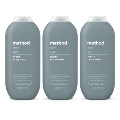 method Men’s Body Wash, Sea + Surf, 18 fl oz, 3 Pack Method