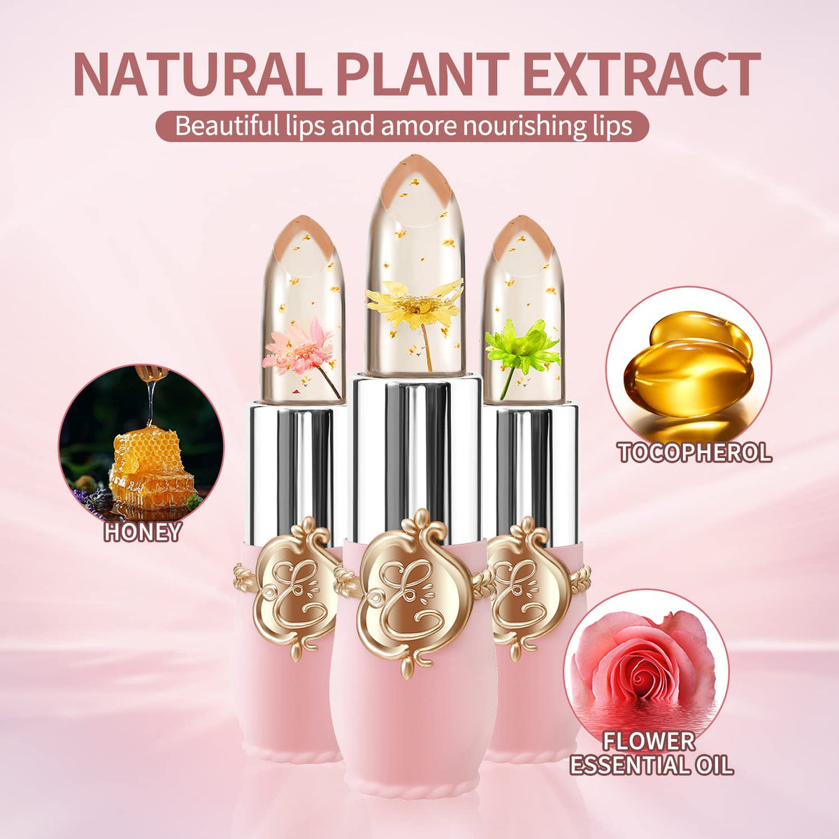 BestLand 6 Pcs/Set Flower Jelly Lipstick Set Temperature Change Moisturizer Long Lasting Nutritious Balm Magic Color Change Lip Gloss BestLand