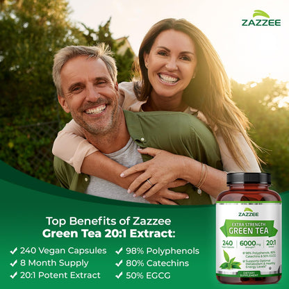 Zazzee Extra Strength Green Tea 20:1 Extract, 50% EGCG, 150 Vegan Capsules | 98% Polyphenols, 80% Catechins, 5 Month Supply, Certified Kosher, Antioxidant & Metabolism Support, Non-GMO, Made in the USA Gsupps Australia
