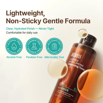 ACWELL Licorice pH 5.5 Balancing Cleansing Toner - Alcohol-Free Korean Face Toner, Hydrating Clarifying Formula for Dull and Combination Skin, 5.07 fl oz ACWELL