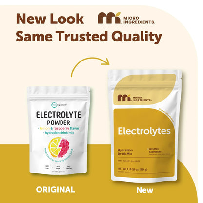 Micro Ingredients Hydration Electrolyte Powder, 1 lb (69 Servings) | Lemon Raspberry Flavor | High Potassium (1,000mg) + Coconut Water & Real Lemon Juice | No Sugar, Keto Friendly | Non-GMO Micro Ingredients