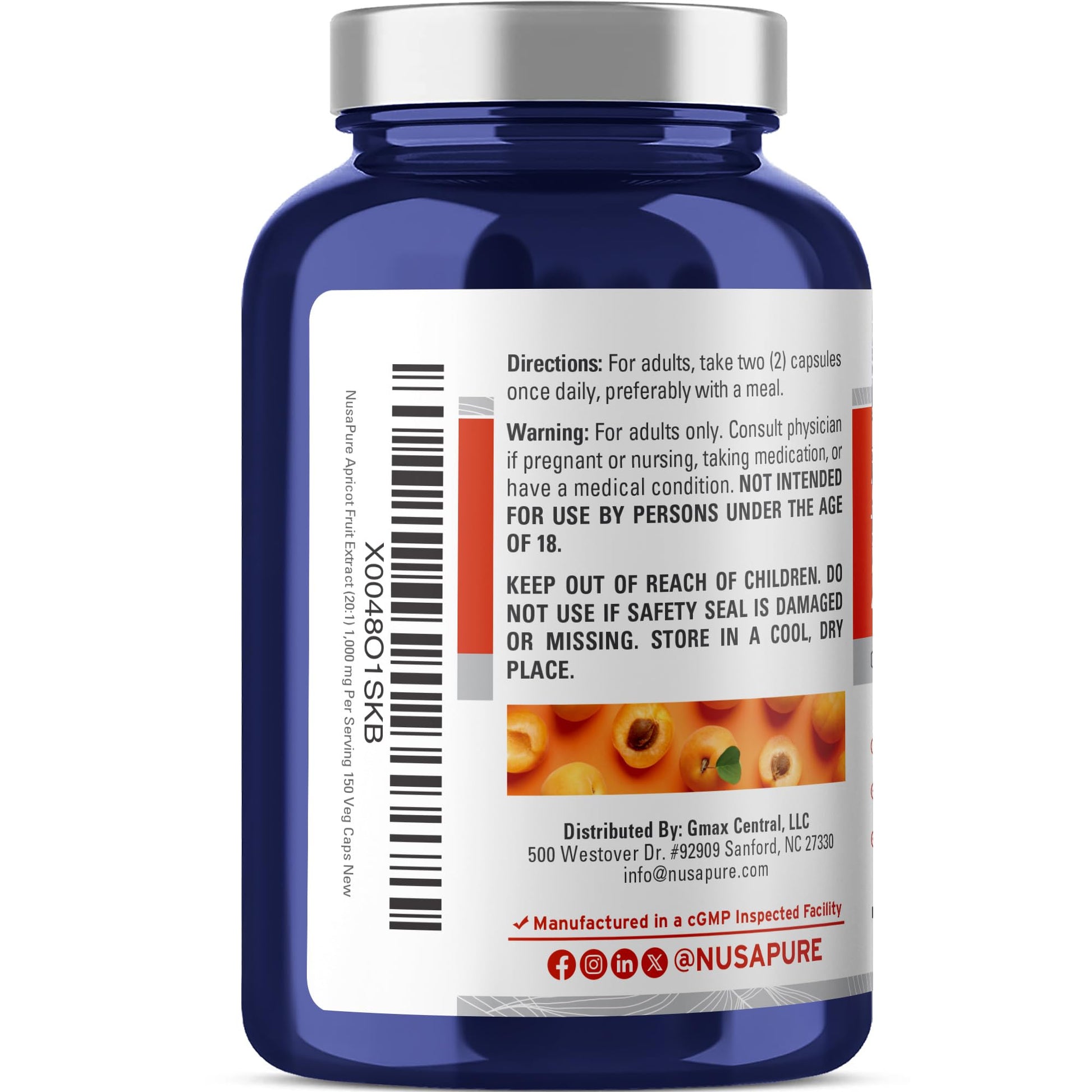 NusaPure Apricot 20:1 Extract, 1000 mg Equivalent to 20,000mg 150 Veggie Capsules (Vegan, Non-GMO) NusaPure buy australia supplements