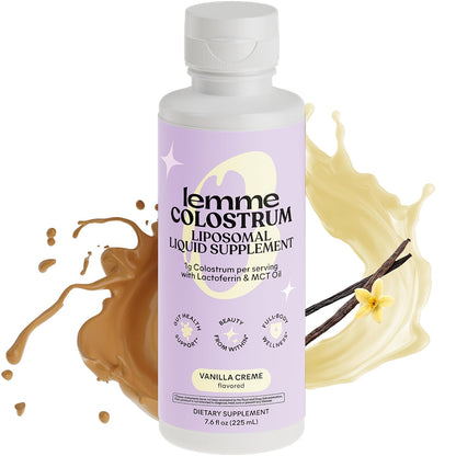 Lemme Colostrum Coffee Creamer for Gut, Skin, Hair & Healthy Aging, Sugar Free Liposomal & Grass Fed 1g Colostrum w/Lactoferrin, MCT Oil, Immunoglobulins, Vanilla Creme Flavored