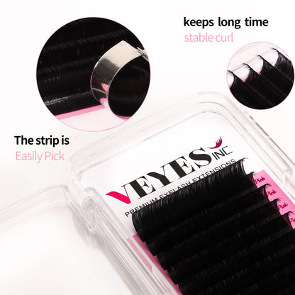VEYES INC Classic Volume Lash Extensions 0.03-0.20 J/B/L/C/CC/D/DD Curl 5-25mm Mixed & Single Length Tray, Premium Silk Eyelashes, Professional Supplies for Lash Techs(Matte Black 0.15 D 8-16mm) VEYES INC