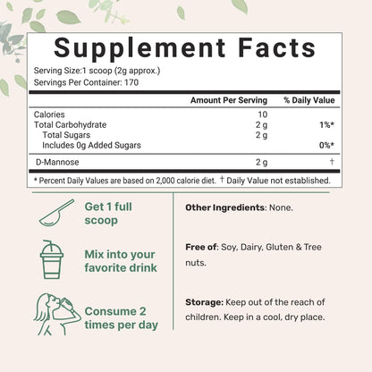 Micro Ingredients D Mannose Powder, Pure Mannose Supplement, Quick Water Soluble, Support Urinary Tract Cleanse & Bladder Health, Premium Mannose Micro Ingredients