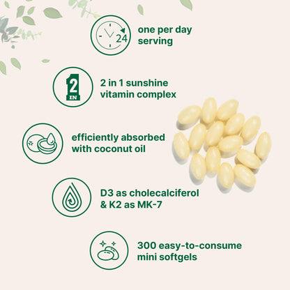 Micro Ingredients Vitamin D3 2,000 IU + K2 MK-7 50 mcg, 300 Softgels | Virgin Coconut Oil | 2-in-1 Support | Easy to Swallow, Non-GMO Micro Ingredients