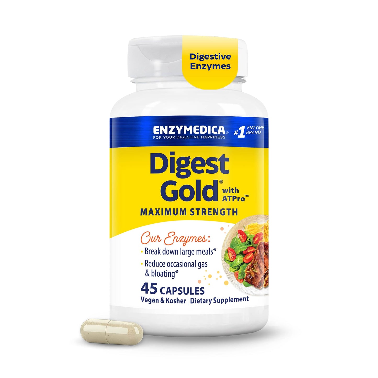 Enzymedica, Digest Gold + ATPro, Maximum Strength Enzymes, 45 Capsules Enzymedica