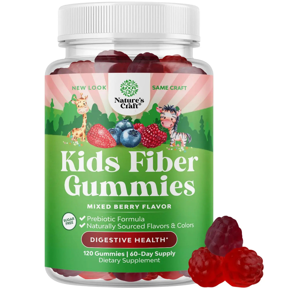 Natures Craft High Prebiotic Fiber Gummies for Kids - Dietary Fiber Supplements for Digestion & Constipation - Chicory Root Kids Immune Gummies - Non-GMO Natures Craft