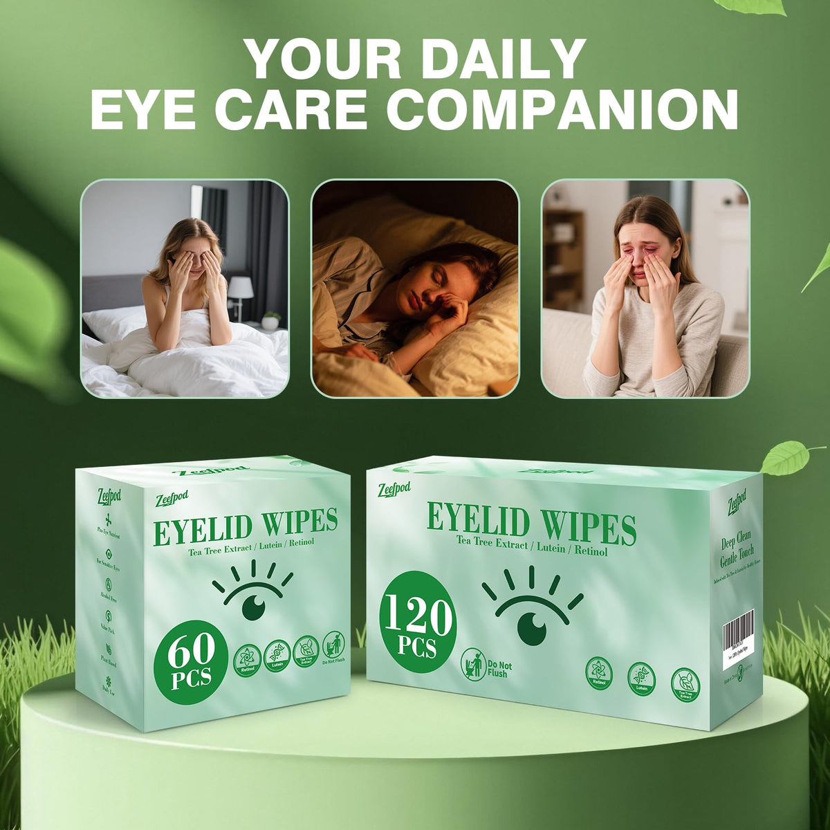 60PCS Tea Tree Oil Eyelid Wipes – Individually Wrapped Eye Lid Cleaning Wipes，Soothing For Sensitive Eyes, Stay Hydrated Lid Wipe Zeefpod