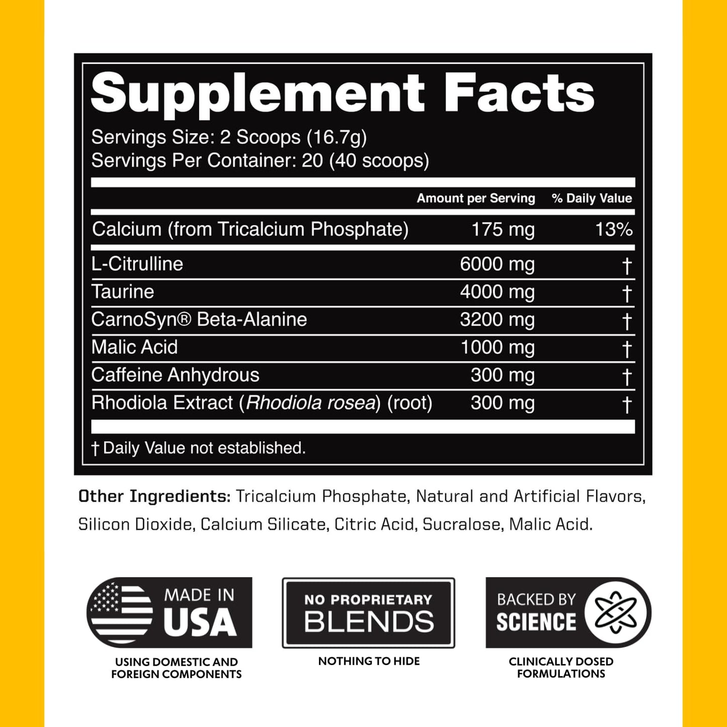 Outwork Nutrition Preworkout for Men & Women - Nootropic Pre Workout Without Creatine, Pre-Workout Powder with Taurine Rhodiola Citrulline Malate Beta Alanine Caffeine (Tropical Candy)