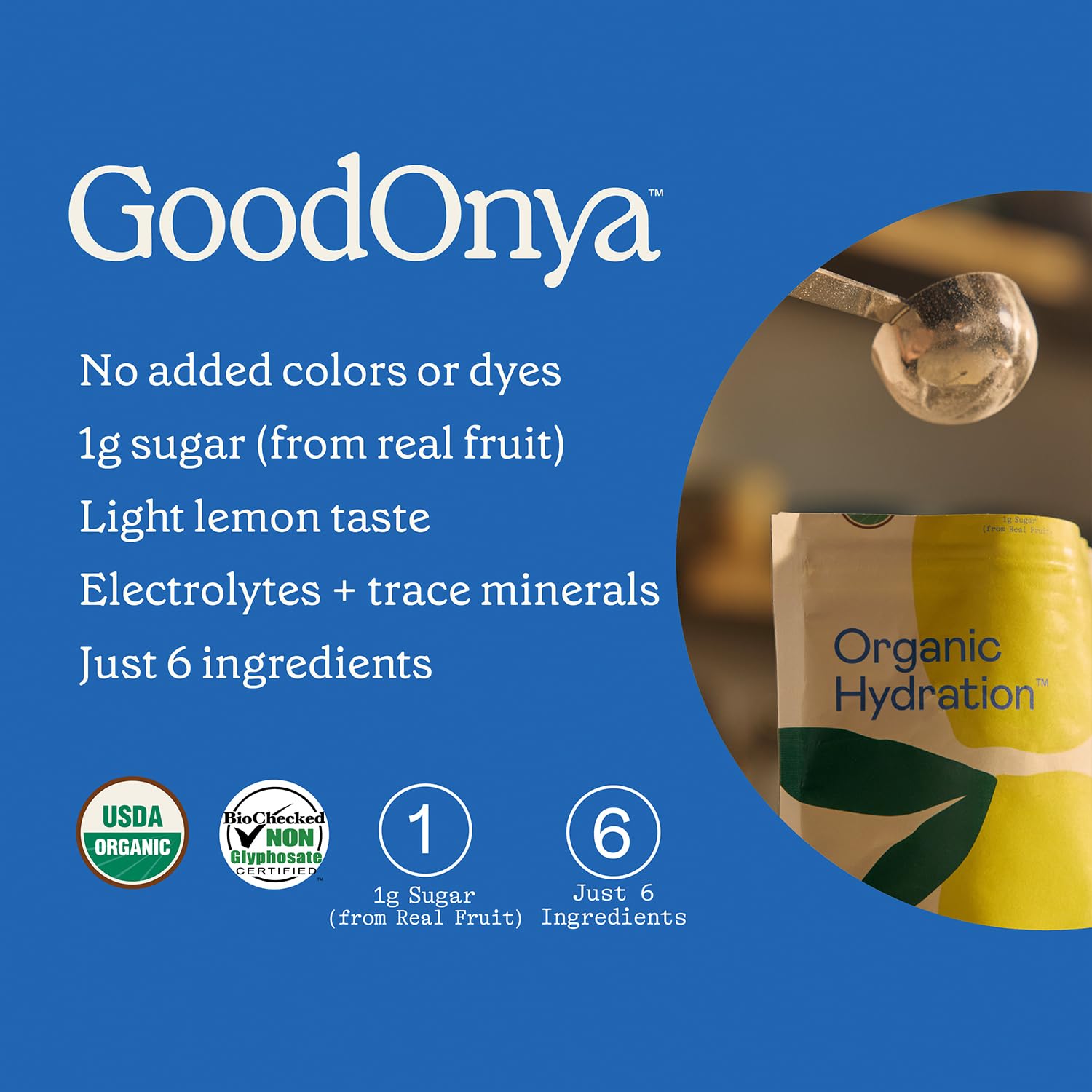 GOODONYA Organic Hydration Electrolyte Drink Mix, Certified Organic Hydration Powder, Non-GMO, Biochecked Glyphosate Free, Low Sugar, Lemonade Flavor, GOODONYA buy australia supplements