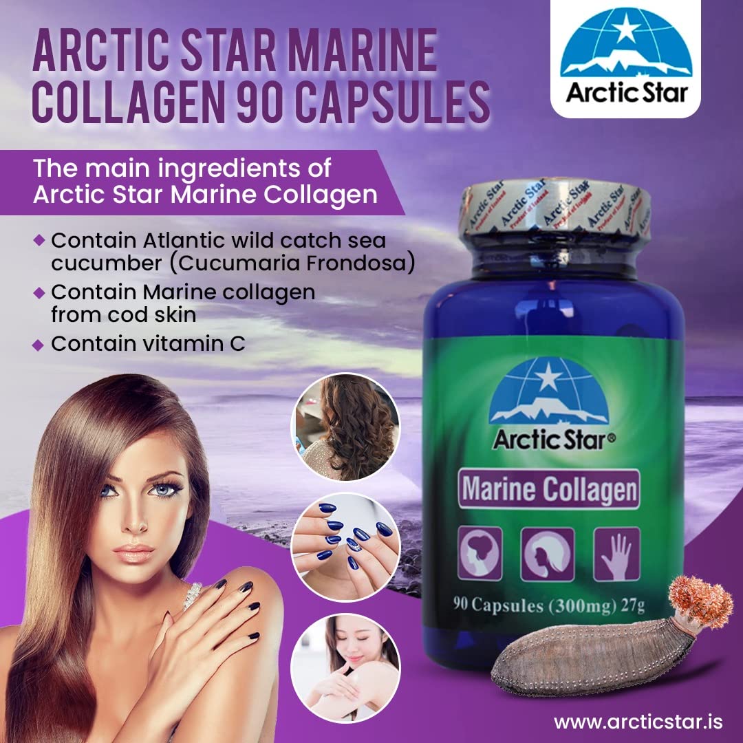 Arctic Star Marine Collagen-Vital Proteins Marine Collagen Peptides Supplement Pills for Healthy Skin Hair Nail - Hydrolyzed Collagen from Iceland - Joint Pain & Immune System Booster 90 Capsules Arctic Star
