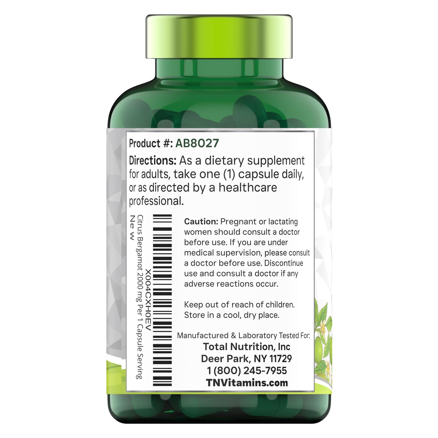 tnvitamins Citrus Bergamot 2000mg - 180 Capsules | Ultra Potent Citrus Bergamot Supplement 2000 mg Per 1 Capsule Serving tnvitamins